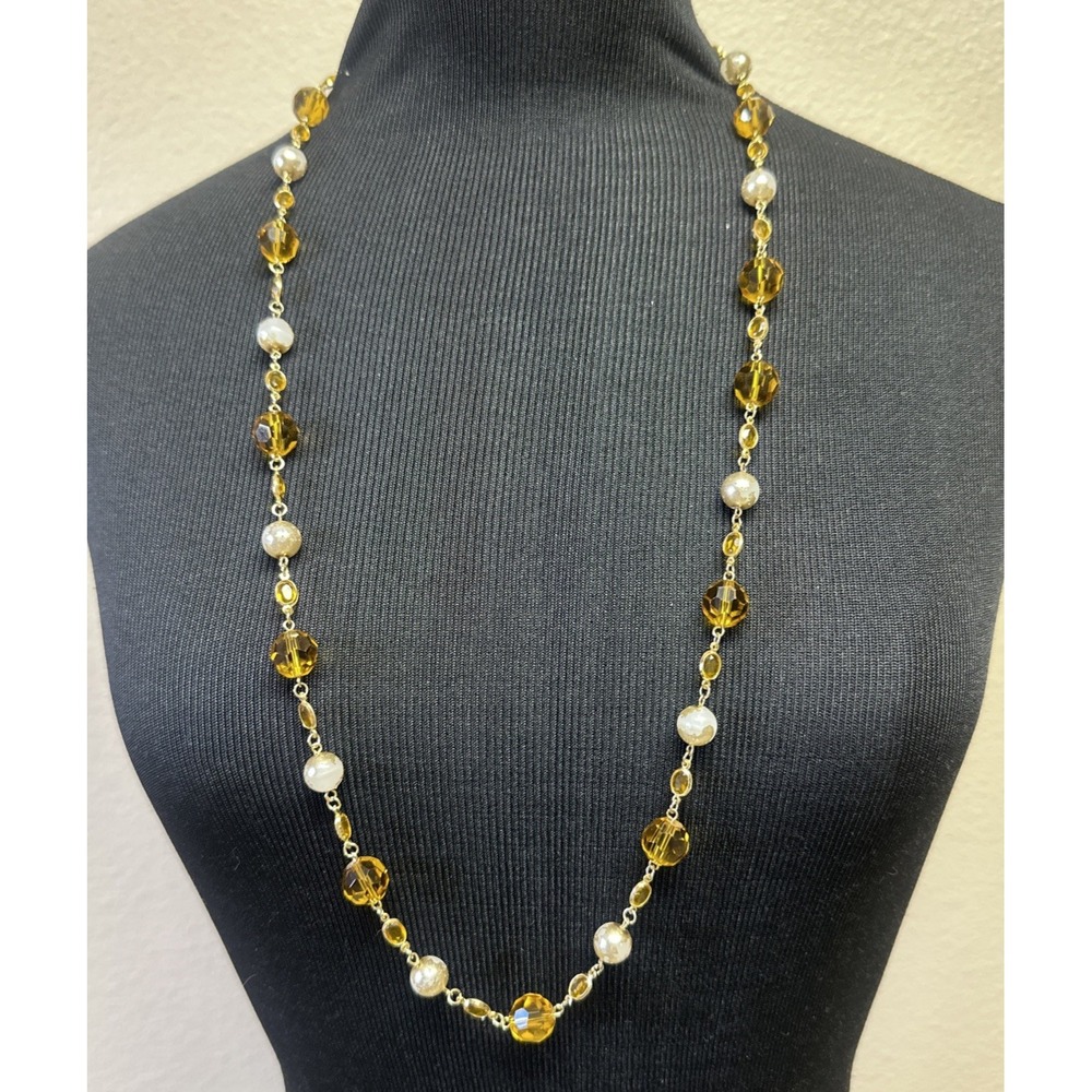 Joan Rivers Women's Necklace Gold Tone Metal Faux Pearls Bezel Crystals 36 in